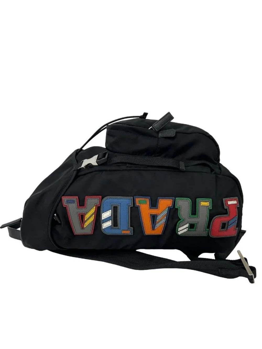 Prada Logo Tessuto Nylon Leather Backpack Black